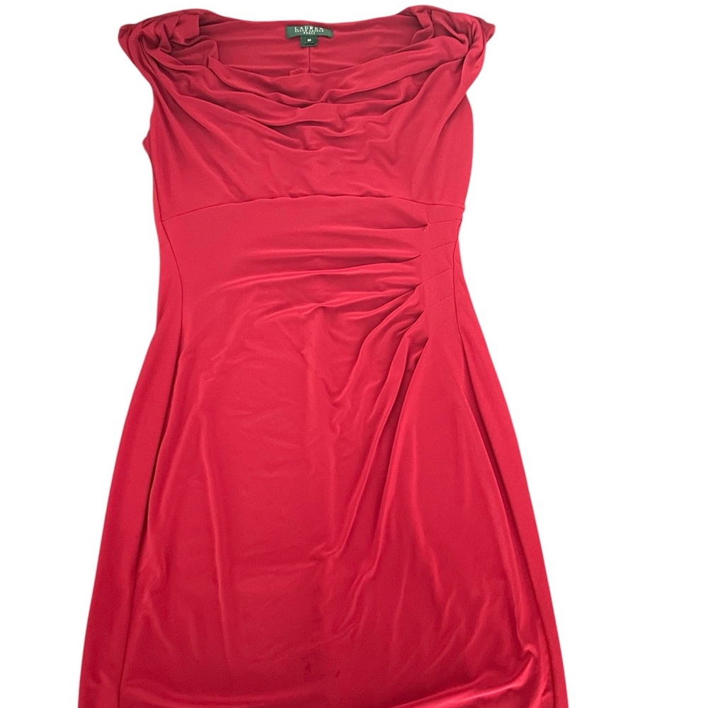 Ralph Lauren Orange Ruched Sheath Midi Dress Cowl Neck